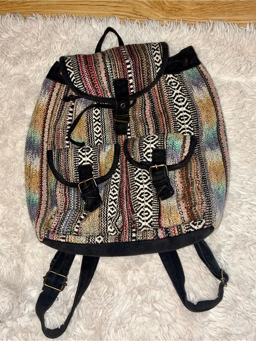 Bohemian Multi‑Color Boho Baja Woven Backpack